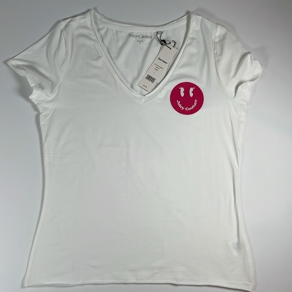 NWT Juicy Couture White Short Sleeve V-Neck Tee Small